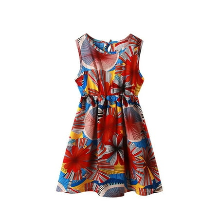 

Girls Toddler Dress Kids Crew Neck Summer Sleeveless Casual Beach Floral Printed Party Birthday Dress Baby Sundress Streetwear