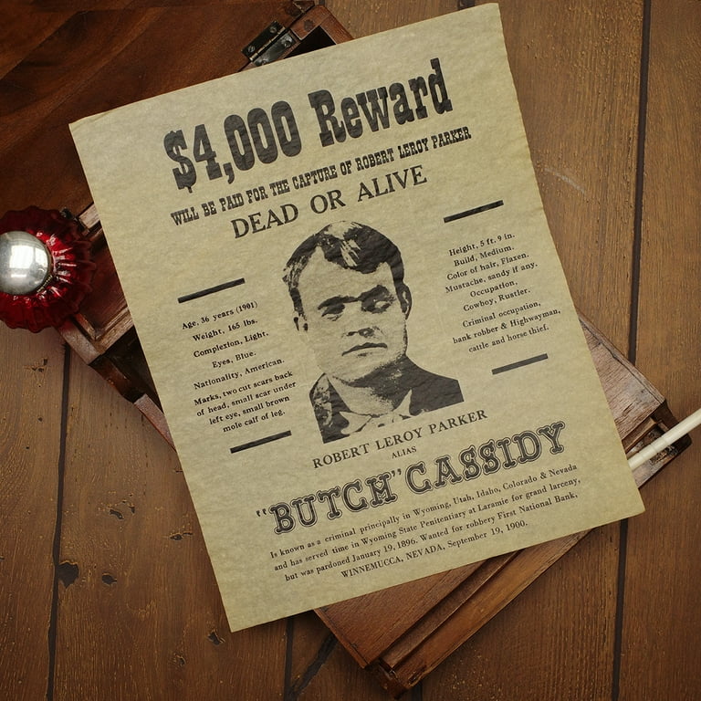 Butch Cassidy Outlaw Reward Poster Western Bar Decor Parchment Paper Wall Art Ad Butch Cassidy Outlaw Reward Poster Western Bar Decor Parchment Paper Wall Art Ad