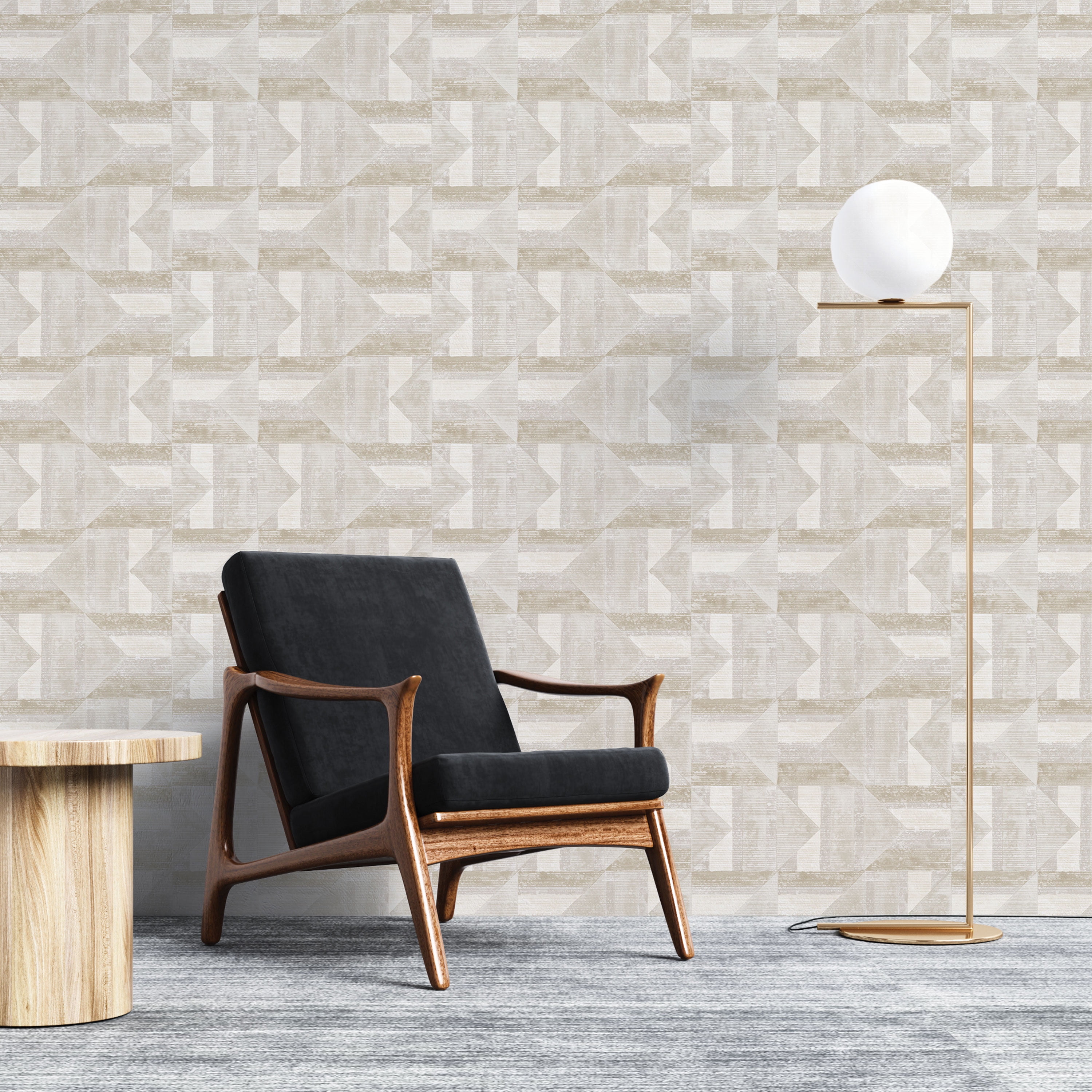Tempaper Quilted Patchwork Ash & Stone Peel and Stick Wallpaper, 20.5" x 16.5'