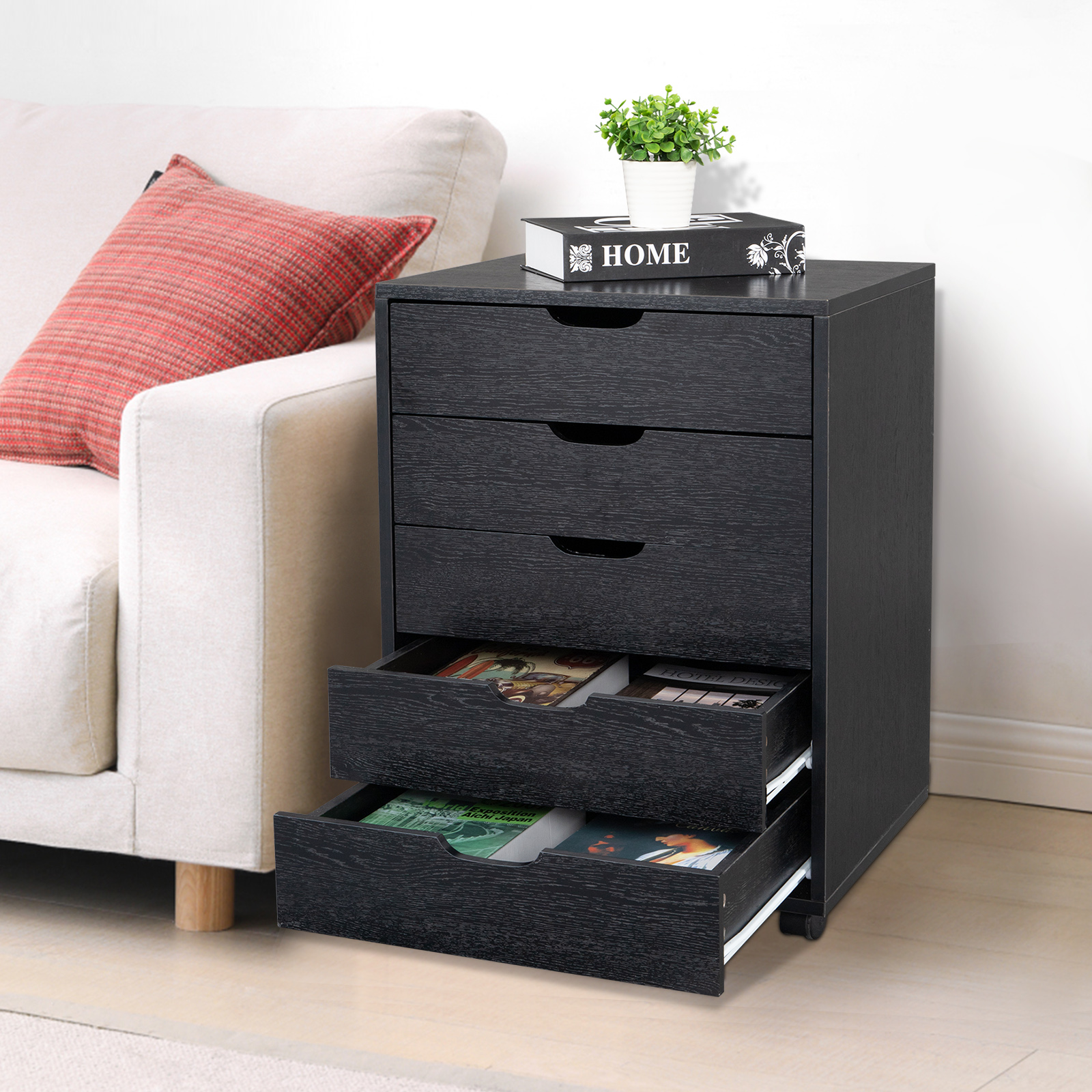 BTMWAY Dresser for Bedroom, Wood 5 Drawer Chest, Modern Filing Storage