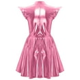 thumbnail image 4 of Nyeemya Women Holographic Shiny Dress Cap Sleeve High Waist Flared Aline Mini Dress Party Club Pink L, 4 of 7