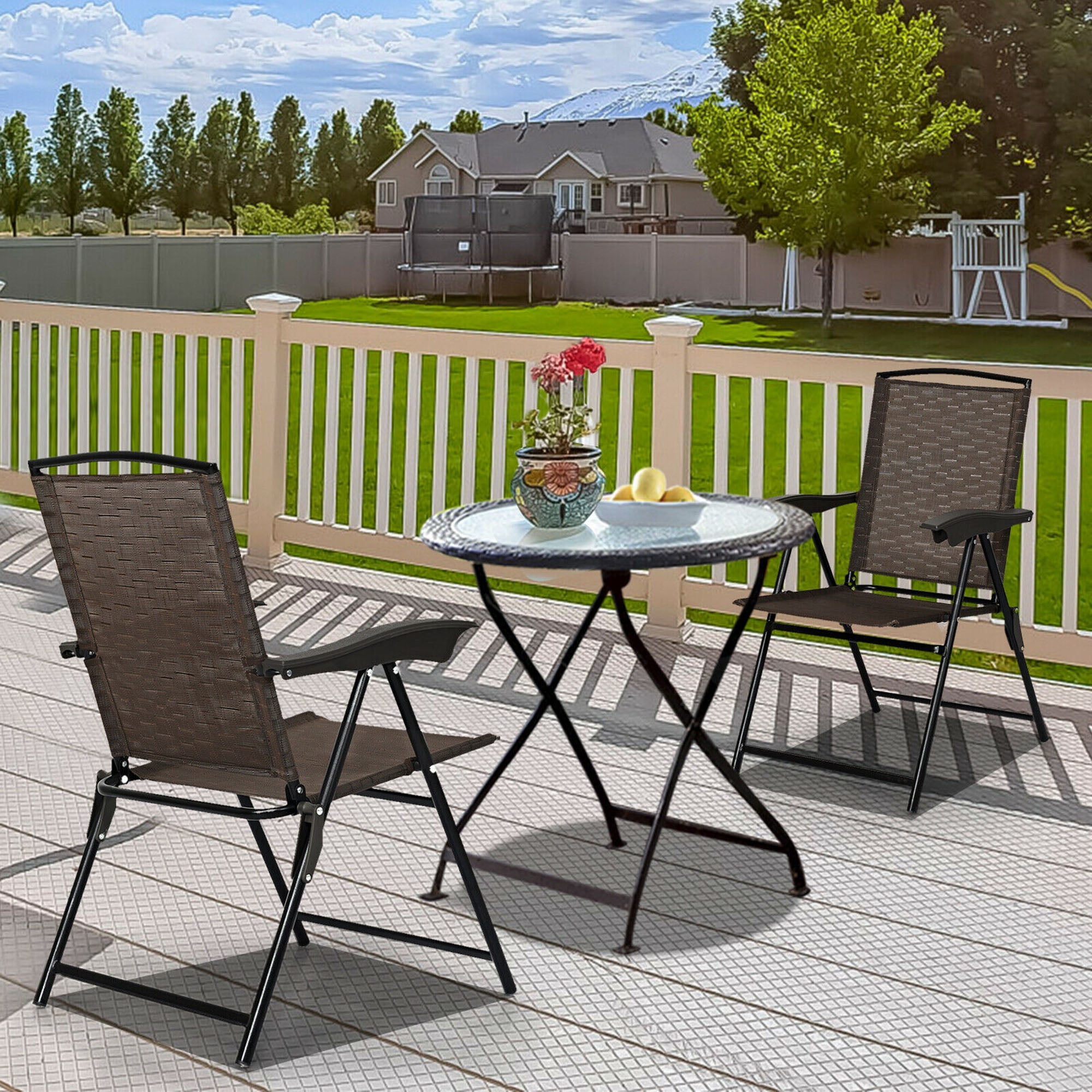 Gymax 2PCS Folding Sling Chairs Steel Armrest Patio Camping W/Adjustable Back
