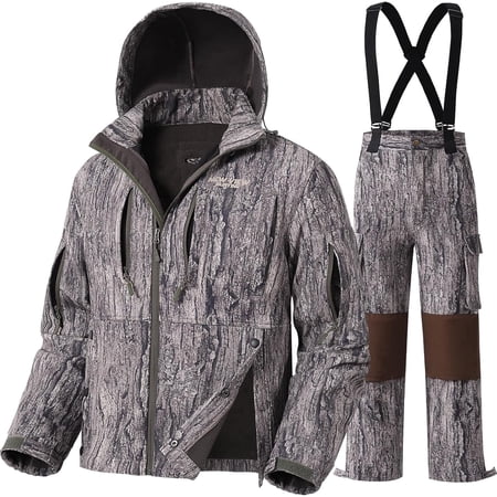 NEW VIEW Men s Saddle Hunting Suit Quiet Fleece Lined Camo Jacket and Pants Set Water Resistant Deer Hunting Gear Oak Camo