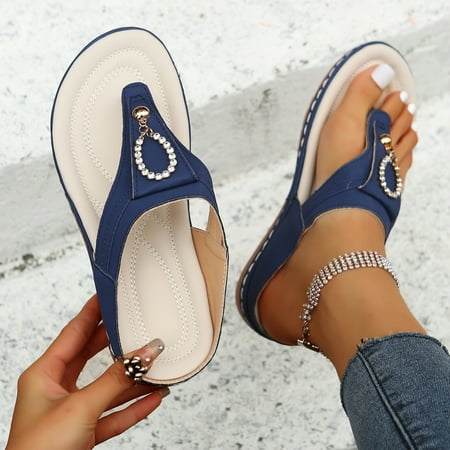 

Vedolay Heeled Sandals Sandals for Women Arch Support Flip Flops Comfortable Walking Orthopedic Thong Sandals Gold 9