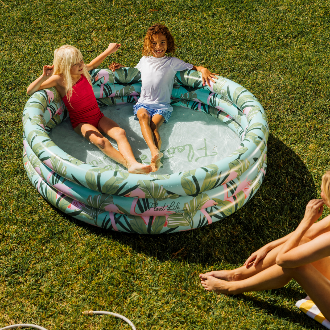 Float Life by Funboy Inflatable Round 3-Ring Kiddie Pool, Flamingo, 65" Diameter, Children Ages 6+