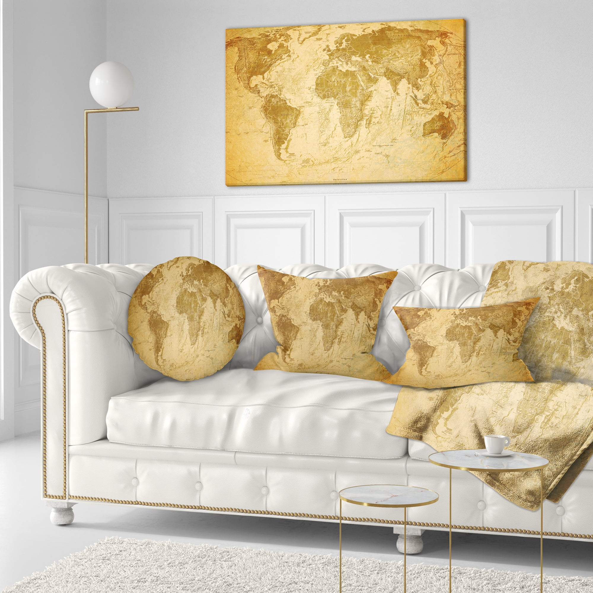 Designart Vintage Classic Map - Contemporary Throw Pillow - 12x20