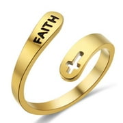 SJENERT Adjustable Open Ring Faith Cross Ring Christian Finger Rings, Fashion Religion Jewelry Wedding Ring(Gold)