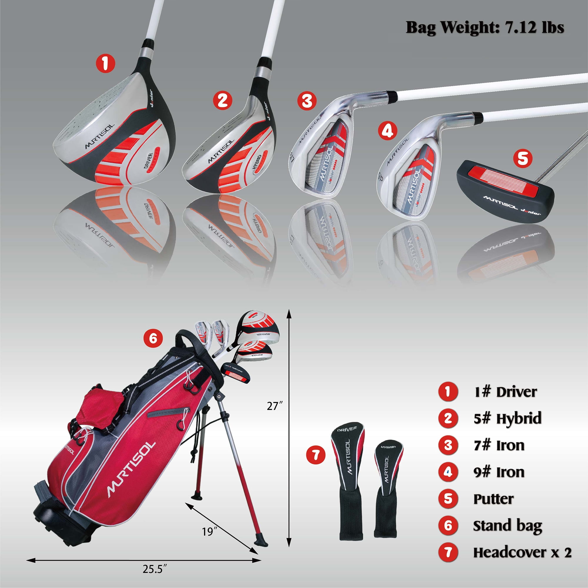 Segmart Golf Junior Golf Clubs Set, Kids Right-Hand Golf Club Sets for 9-12, Outdoor Complete Golf Club Sets with Stand & Bag, Red