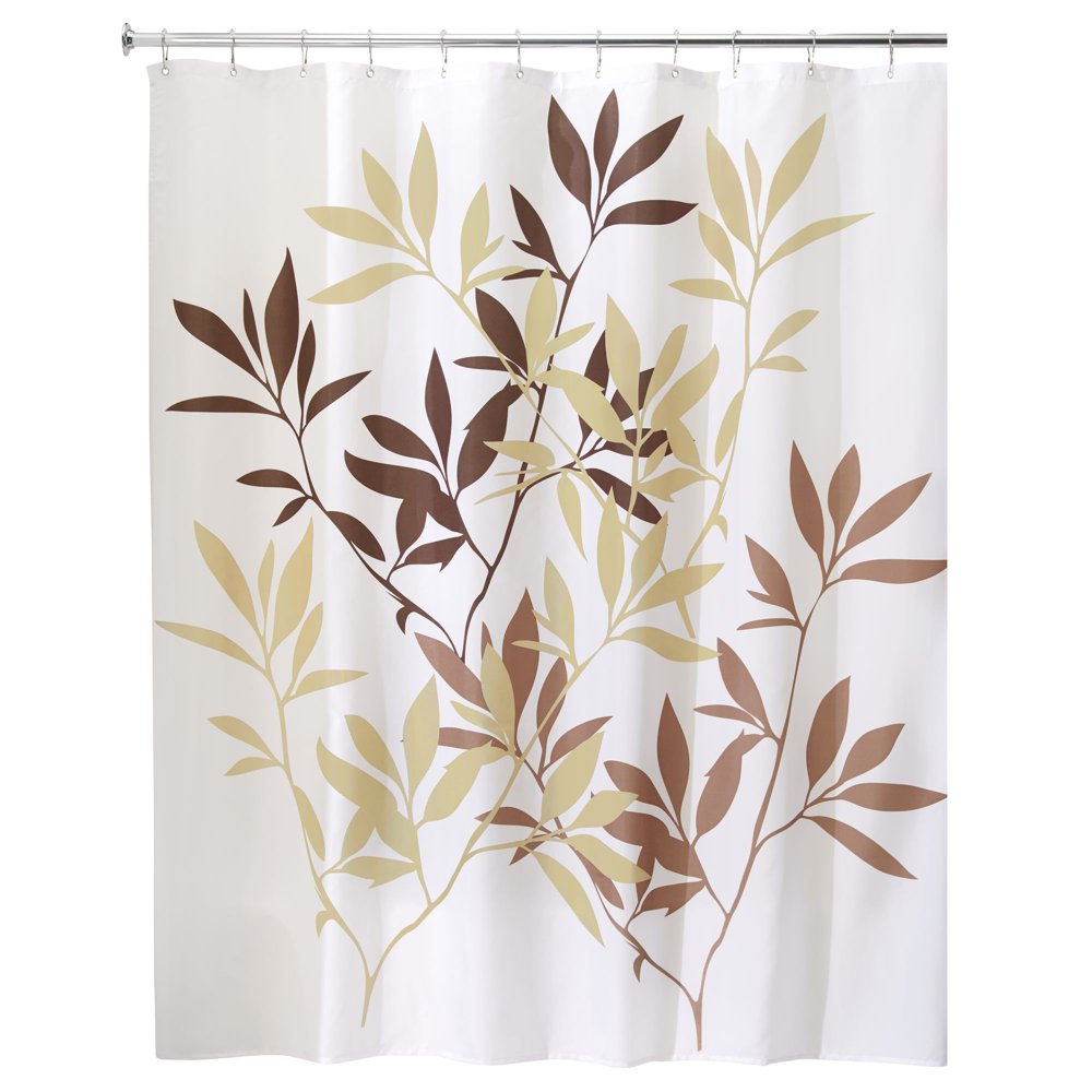 InterDesign Leaves Fabric Shower Curtain, Standard 72" x 72", Brown