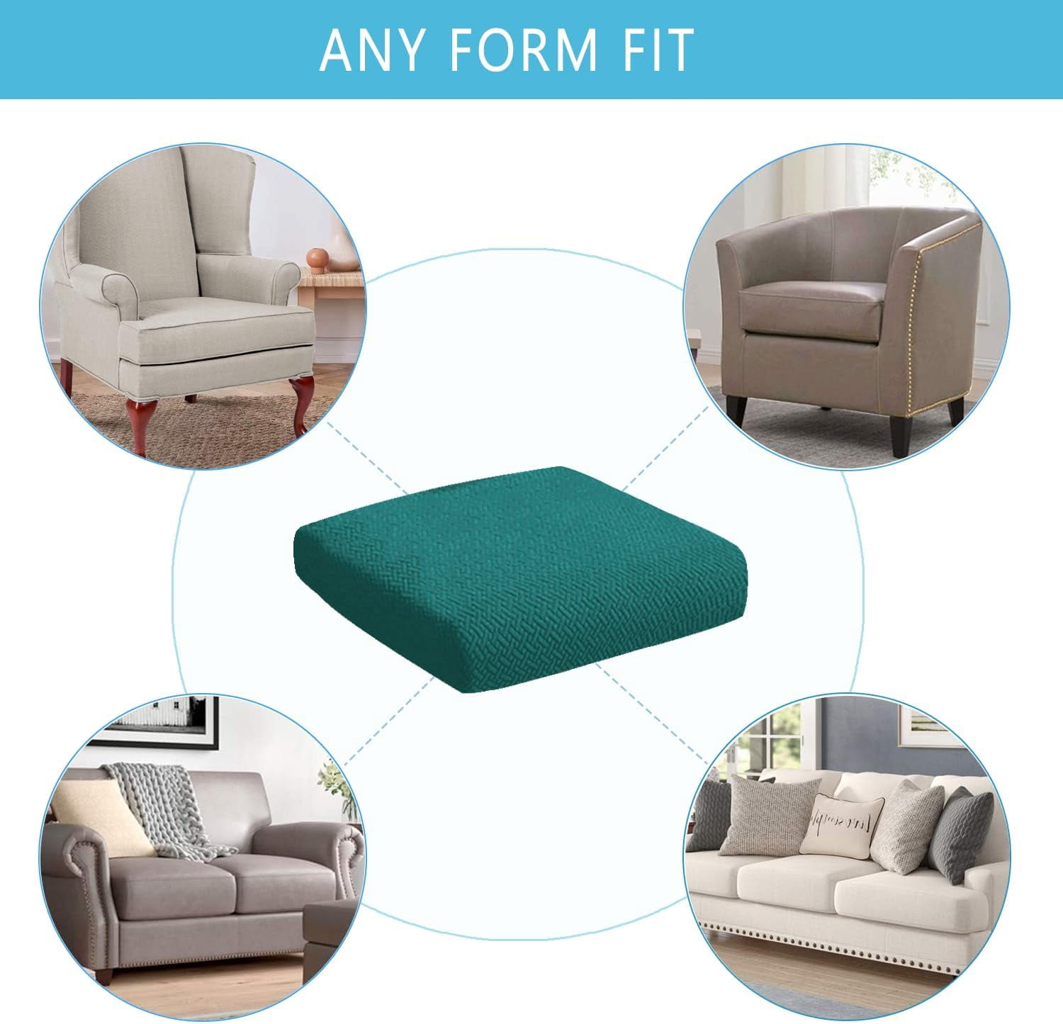 8 Pack 100% Waterproof Patio Sofa Cushion Covers, Stretch Outdoor/Indoor Individual Seat Cushion Cover Furniture Protector Sofa Slipcover, Dark Green
