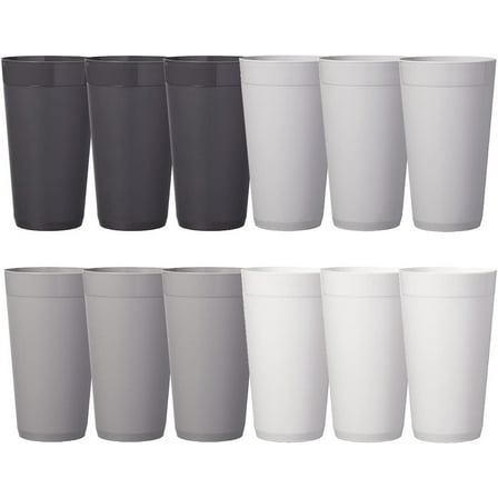 Newport 20 ounce Unbreakable Plastic Stackable Water Tumblers in Grey Stone | Set of 12 Drinking Cups | Reusable, BPA-free, Made in the USA, Top-rack Dishwasher and Microwave Safe