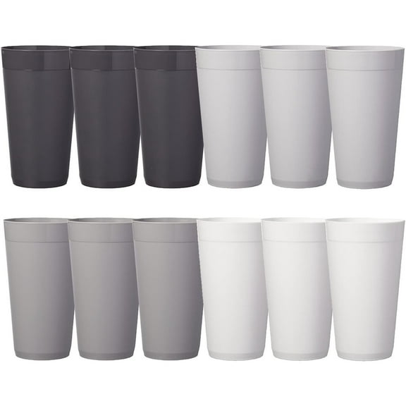 Newport 20 ounce Unbreakable Plastic Stackable Water Tumblers in Grey Stone | Set of 12 Drinking Cups | Reusable, BPA-free, Made in the USA, Top-rack Dishwasher and Microwave Safe
