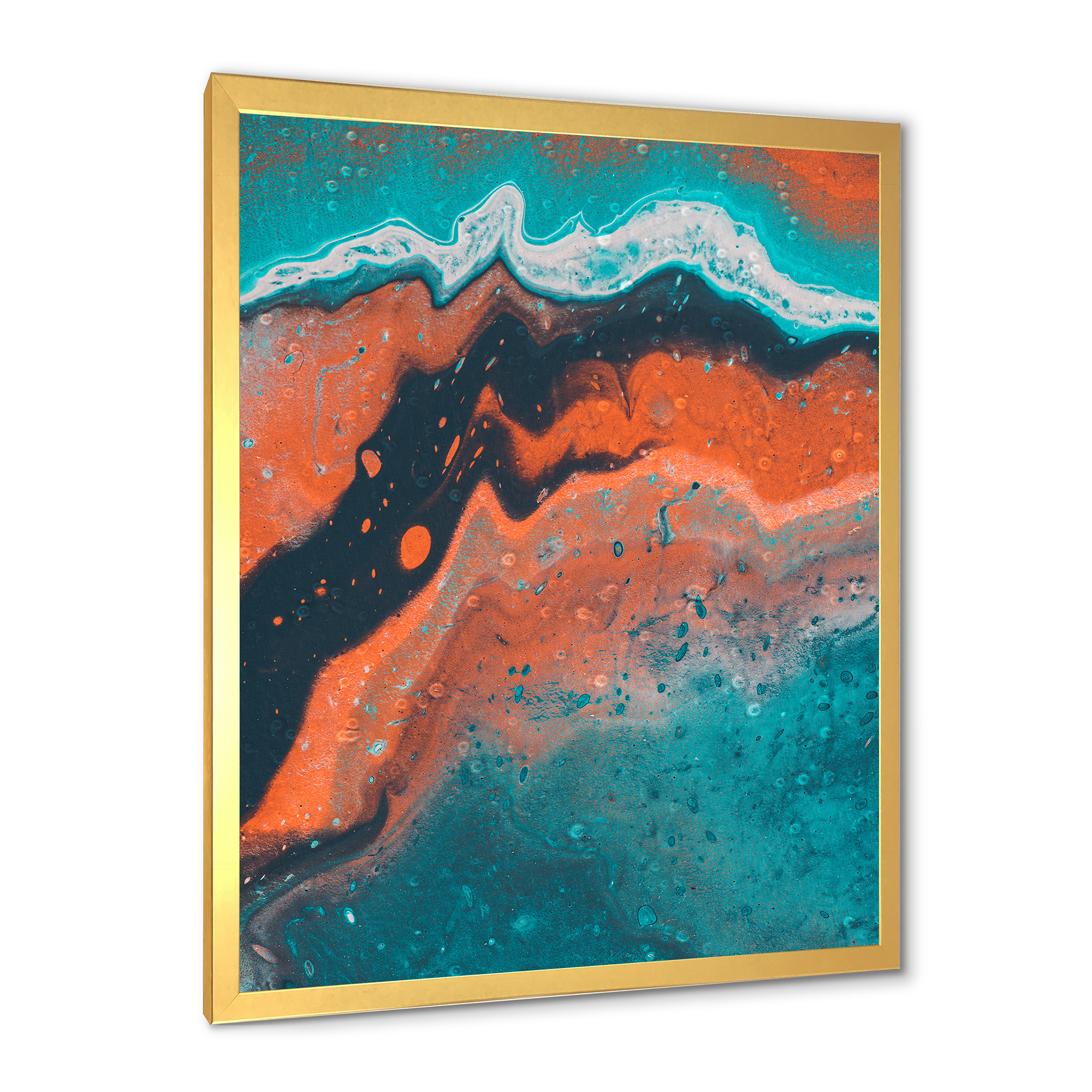 Designart 'Abstract Marble Composition In Orange and Blue VI' Modern Framed Art Print