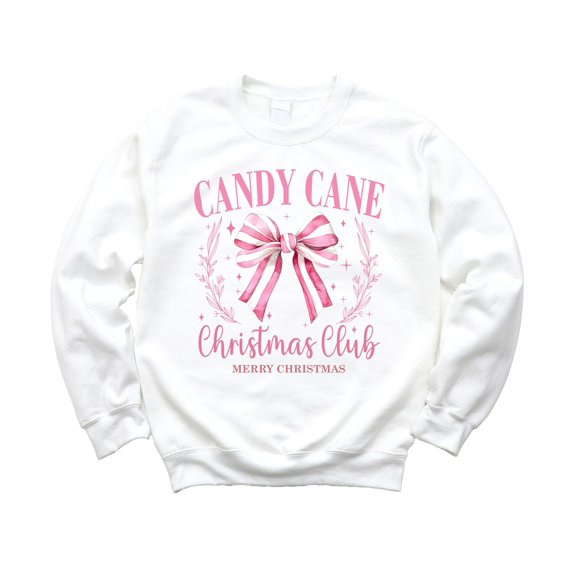 Candy Cane Christmas Club Sweatshirt for Women Teens and Girls Cute Holiday Pullover White Sweatshirt Youth Medium