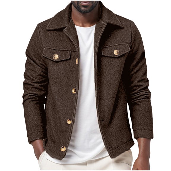 YLSDY Men's Denim Jacket Button Up Long Sleeve Outwear Solid Color Classic Turn Down Collar Pocket Spring Autumn Fashion Brown L