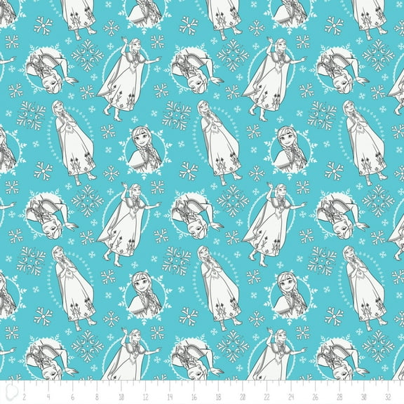 Disney Frozen Anna Blue 100% Cotton Fabric Sold by The Yard