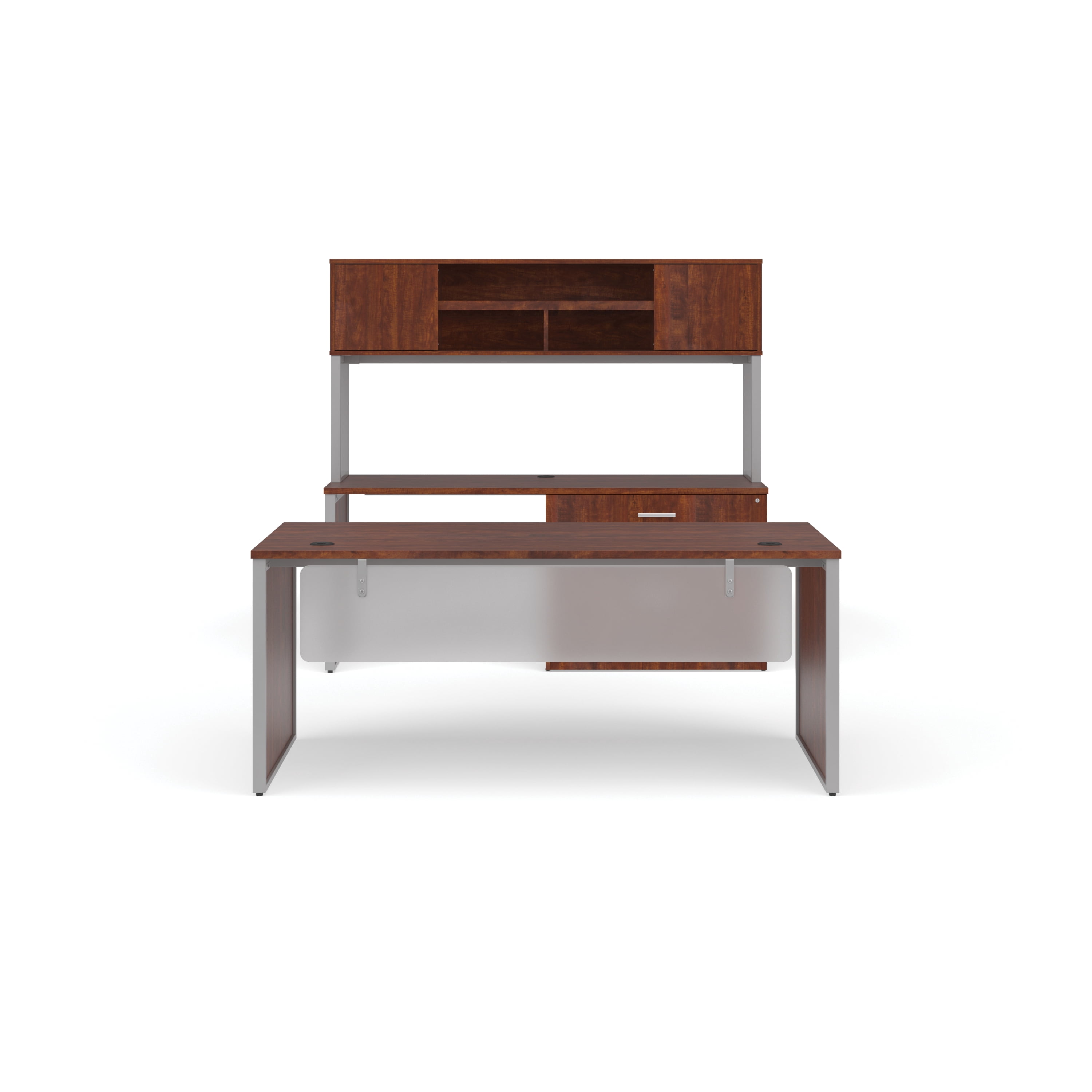 OFM Fulcrum Series Office Furniture Set, 72" Table Desk, 72" Credenza, Lateral Filing Cabinet, Hutch, Modesty Panel, Leg Panels, in White