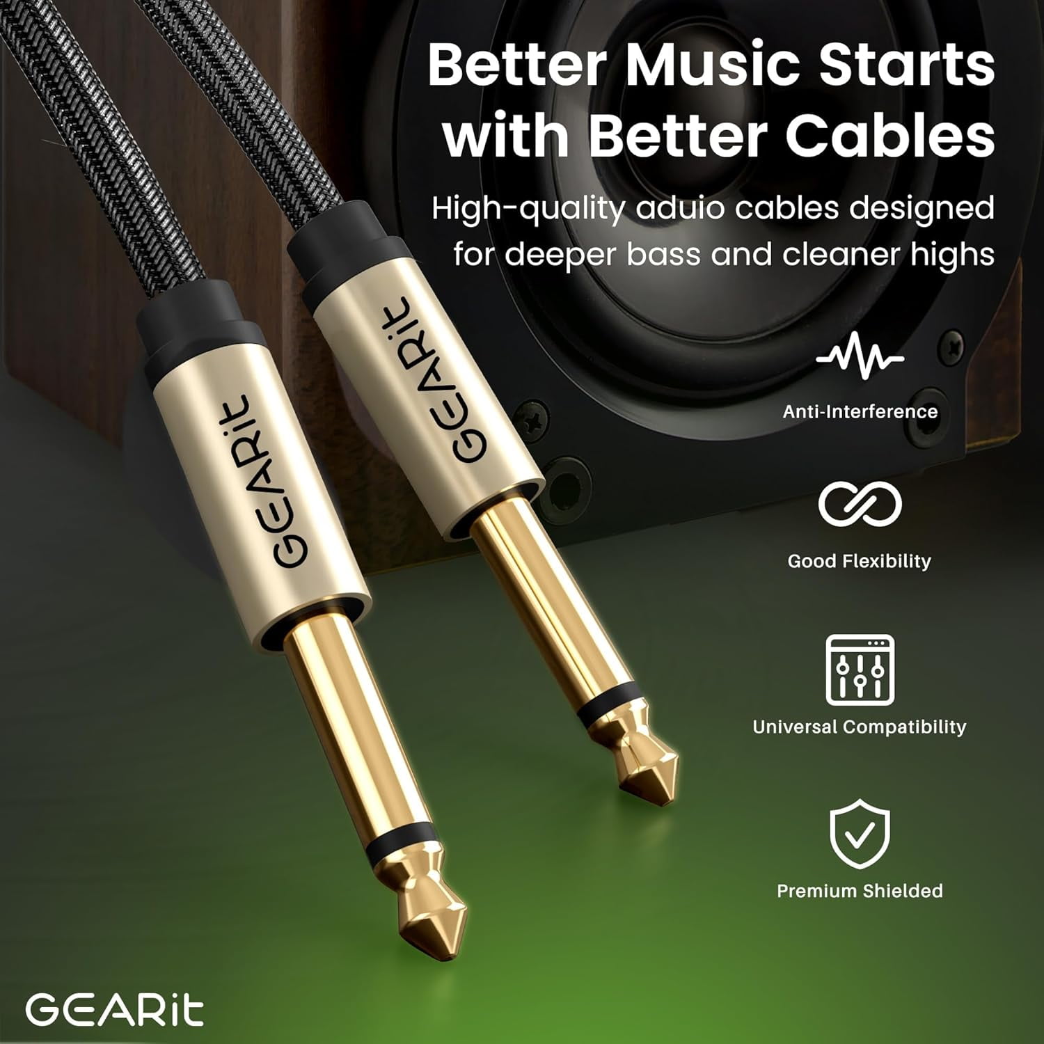 GearIT Guitar Instrument Cable (25ft) 1/4 Inch to 1/4 inch TS Straight Male to Male 6.35mm Mono Jack with Alloy Connector and Nylon Braid