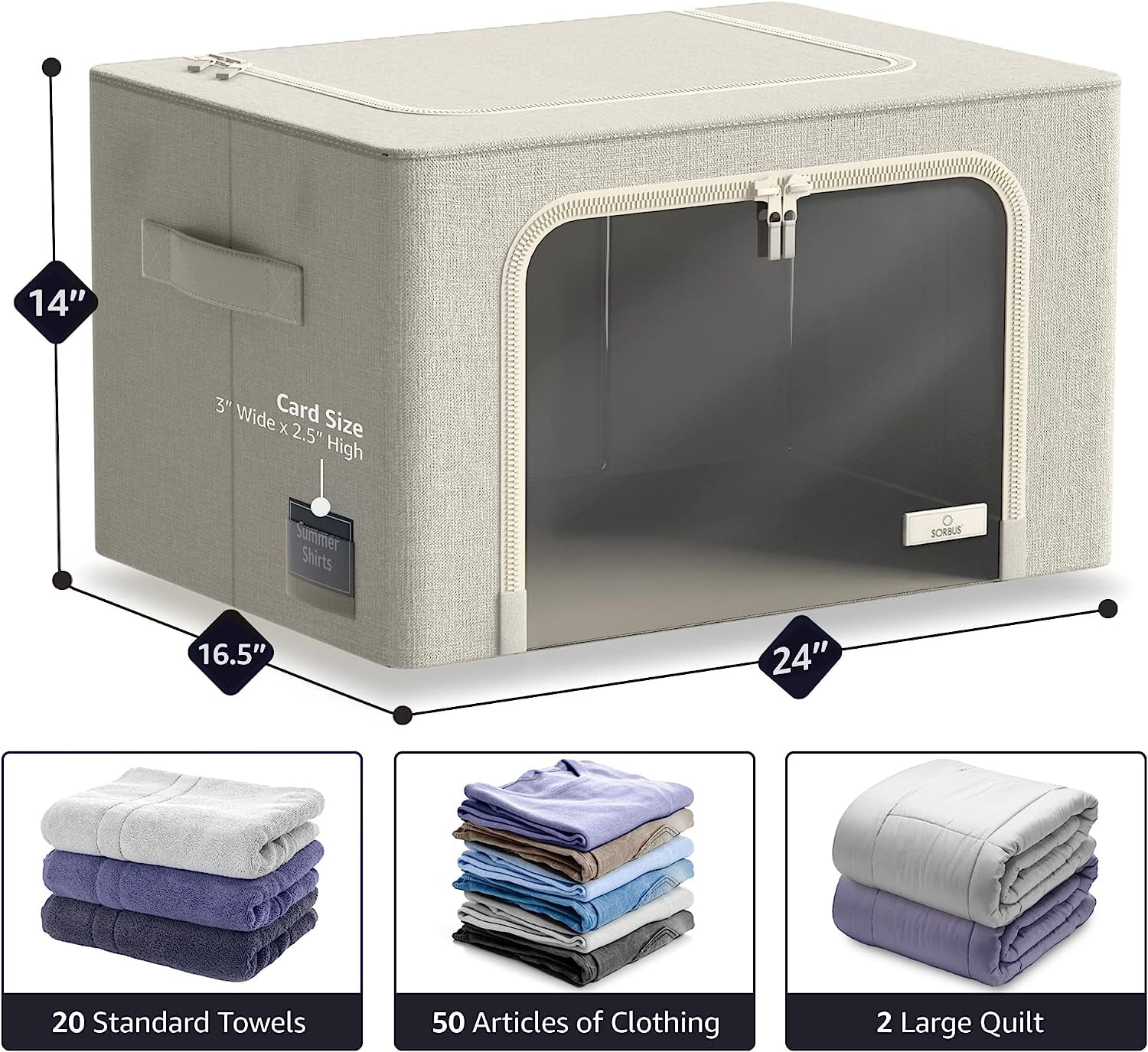 Sorbus Jumbo Storage Bin with Metal Frame, Stackable & Foldable with Window & Handles for Bedding, Linen, and Clothes