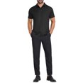 thumbnail image 2 of CAMISAS DE NEGOCIO DE MANGA CORTA DE COLOR SÓLIDO PARA HOMBRES CON CUELLO PUNTA Y BOTONES XL NEGRO BRILLANTE, 2 of 5