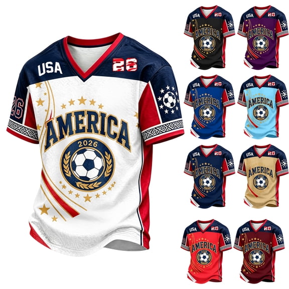 2026 New USA Soccer Jersey Mens, United States Jersey Soccer, V Neck Short Sleeve Sport Tee for Retro Streetwear Top for Adult(White, 2XL)