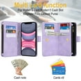 thumbnail image 6 of for iPhone 11 Wallet Case with Card Holder for Women Men, Phone Case RFID Blocking PU Leather Flip Shockproof Cover with Shoulder + Wrist Strap Zipper Credit Card Slots Stand, Purple, 6 of 9