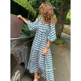 thumbnail image 5 of SLADYGLD Women Geometric Graphic V Neck Puff Sleeve Flowy Hem Maxi Dress, 5 of 5