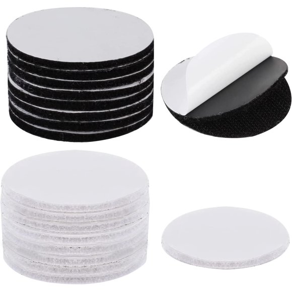 20 Pairs Round Scratch Sticker, 6cm Double Sided Velcro Tape Sticker Extra Strong Adhesive Backing Pads (Black + White)
