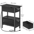 thumbnail image 2 of End Table with Charging Station, Flip Top Narrow Side Table with Storage Drawer, Slim Nightstand Bedside Tables with Shelves, for Small Space, Living Room, Bedroom, Black, 2 of 18