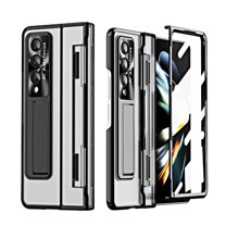ELEHOLD for Samsung Galaxy Z Fold 3 Leveling Hinge Folding Case, HD Transparent Plating Frame Wireless Charging Hidden Kickstand 360° Full Protection Anti-Drop Shockproof Case for ZFold 3 7.6",Black