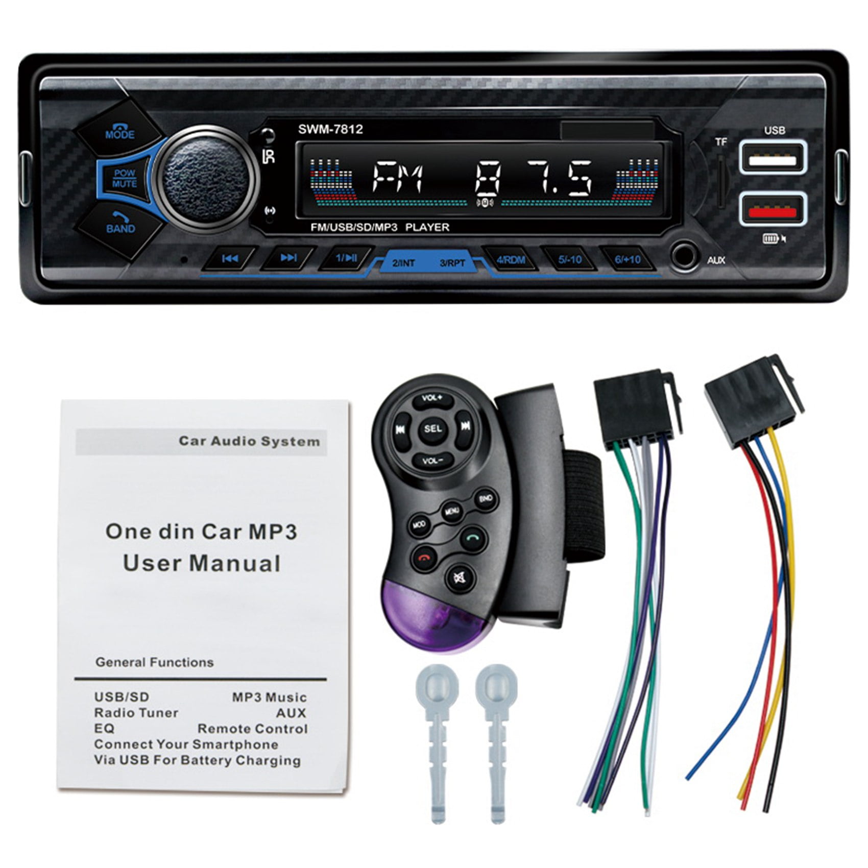 1 DIN Car Stereo Audio Automotivo Bluetooth with USB USB/SD/AUX Card FM