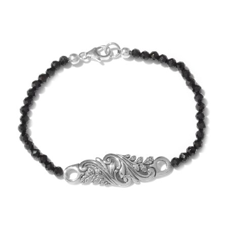 - Women's Artisan Crafted Black Spinel Sterling Silver Beads Strand Bracelet 7.5