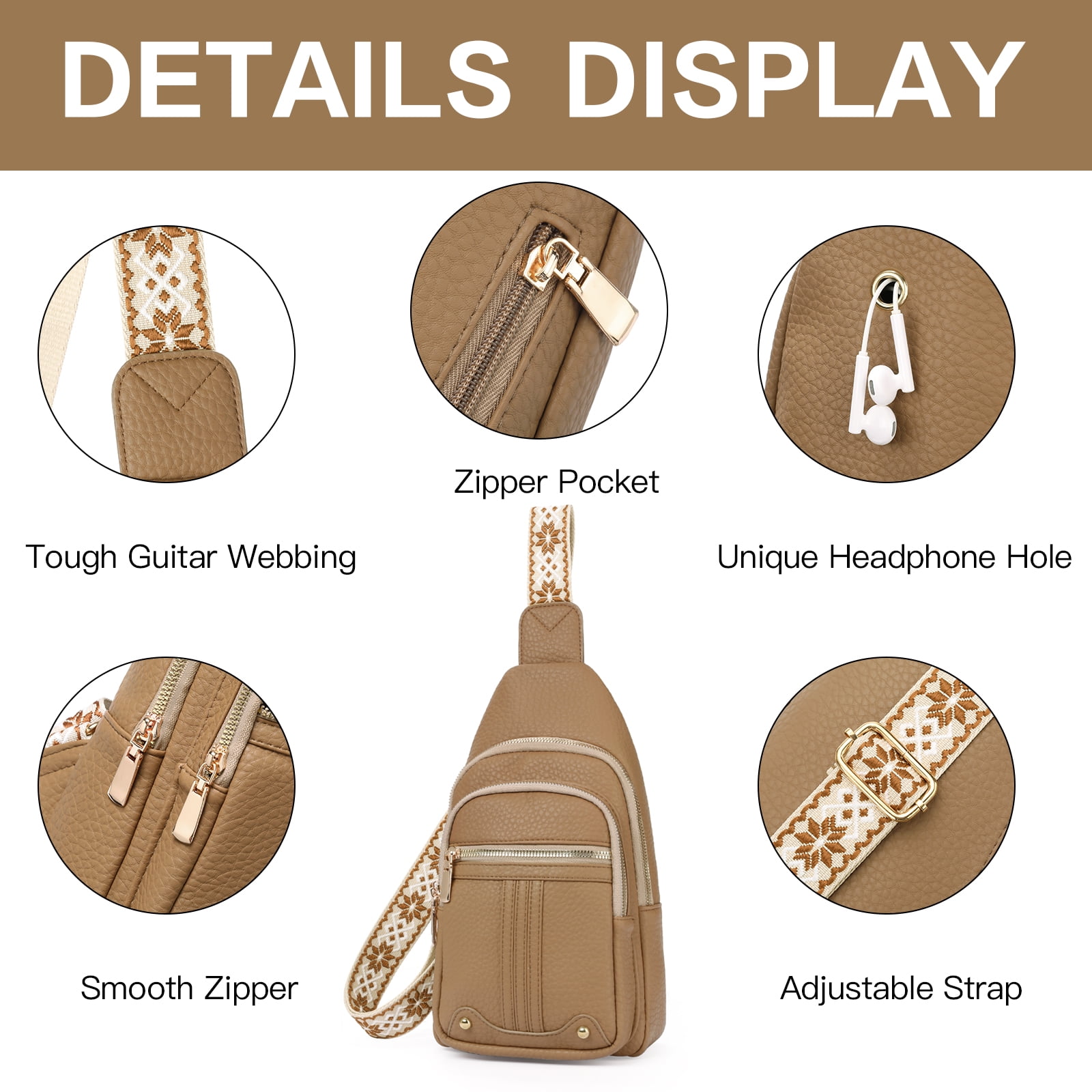 GAEKEAO Crossbody Sling Bag for Women, Travel Leather Crossbody Bags Fanny Packs for Women Small Crossbody Purse Chest Bag