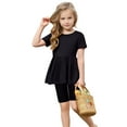 thumbnail image 5 of Fesfesfes Toddler Girls' Loose Fit 2Pcs Set Cute Solid Color Top and Yoga Shorts,Soft Casual Outfits,Elastic Waist Comfortable Clothing for Home or Play(Black,6 Years), 5 of 8