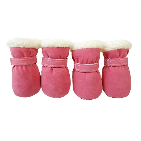 GASTROPOD 4Pcs Dog Shoes Warm Fleece Lining Dog Boots Anti-Slip Sole Dog Booties Waterproof & Comfortable for All-Weather Dog Rain Boots 4.5x4.0cm Pink