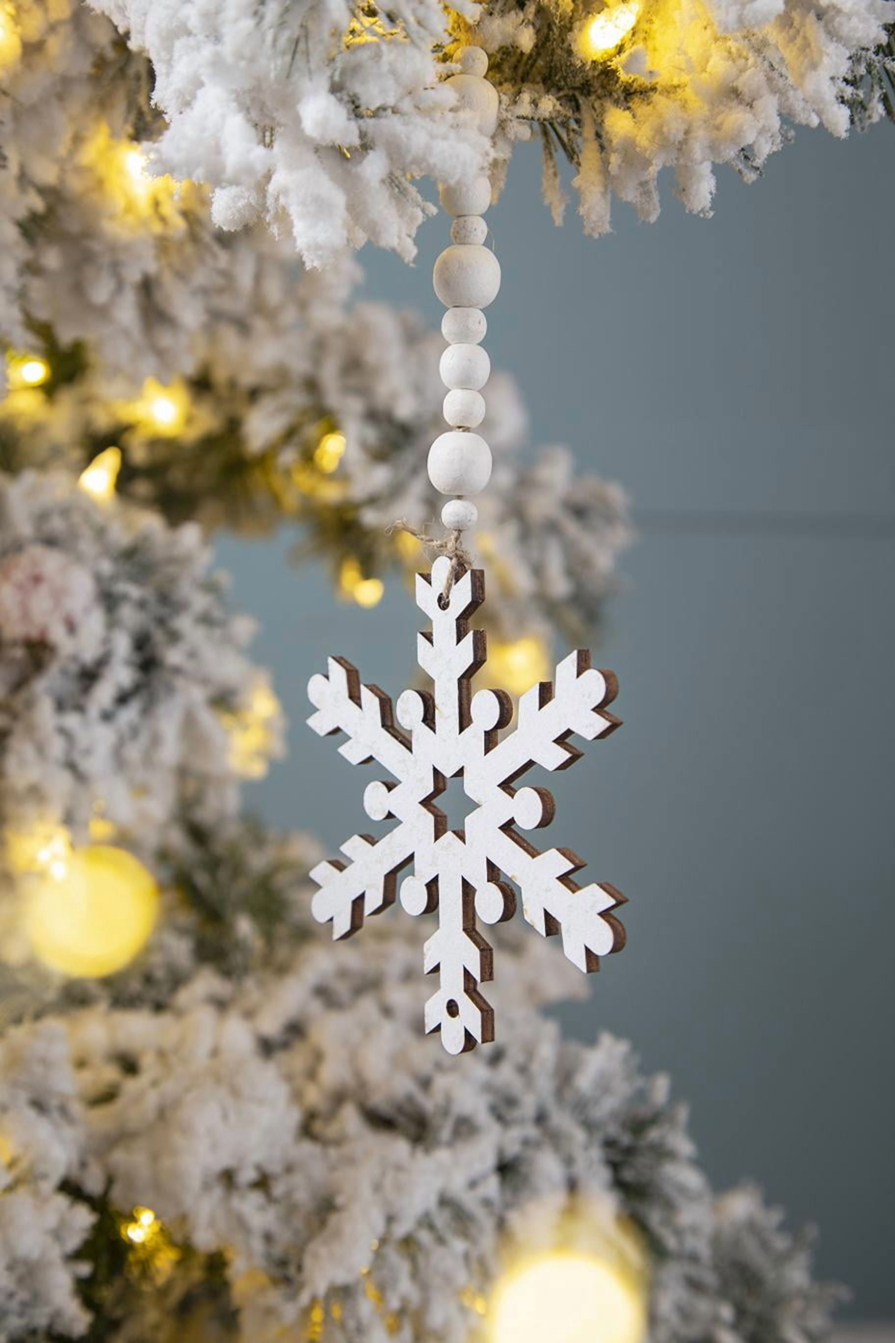 Wooden Snowflake Ornament with Jute Hanger Rustic Christmas Tree Decor Gift Stocking Stuffer