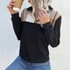 thumbnail image 3 of Mujeres manga larga solapa sudadera otoño moda vintage Plaid impresión costura mujeres pullover tops negro XL, 3 of 6