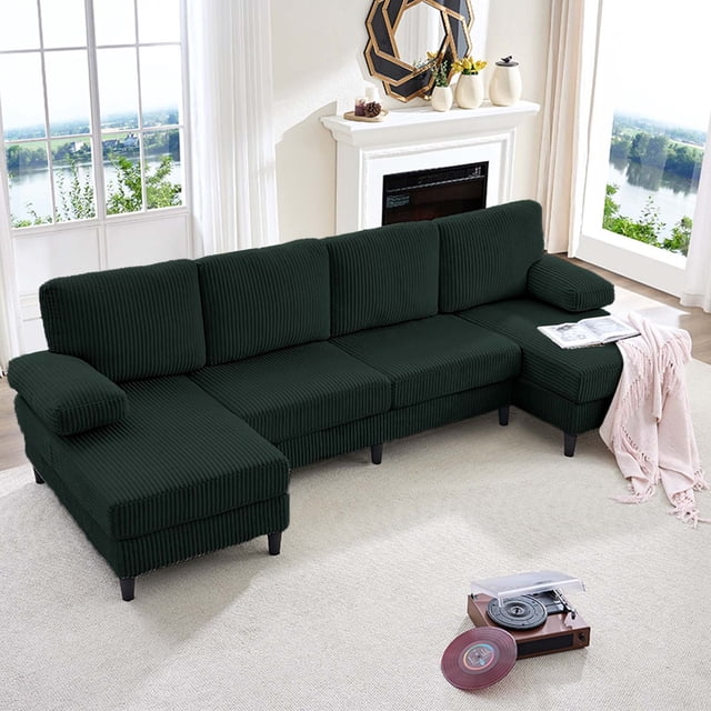 ZAFLY U Shaped Sectional Sofas with Double Chaise for Living Room, Green