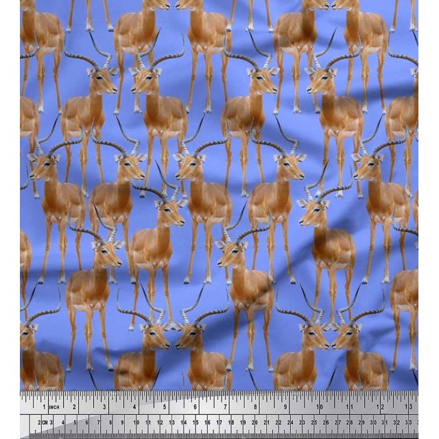 Soimoi Georgette Viscose Fabric Reindeer Animal Fabric Prints by Yard 42 Inch Wide