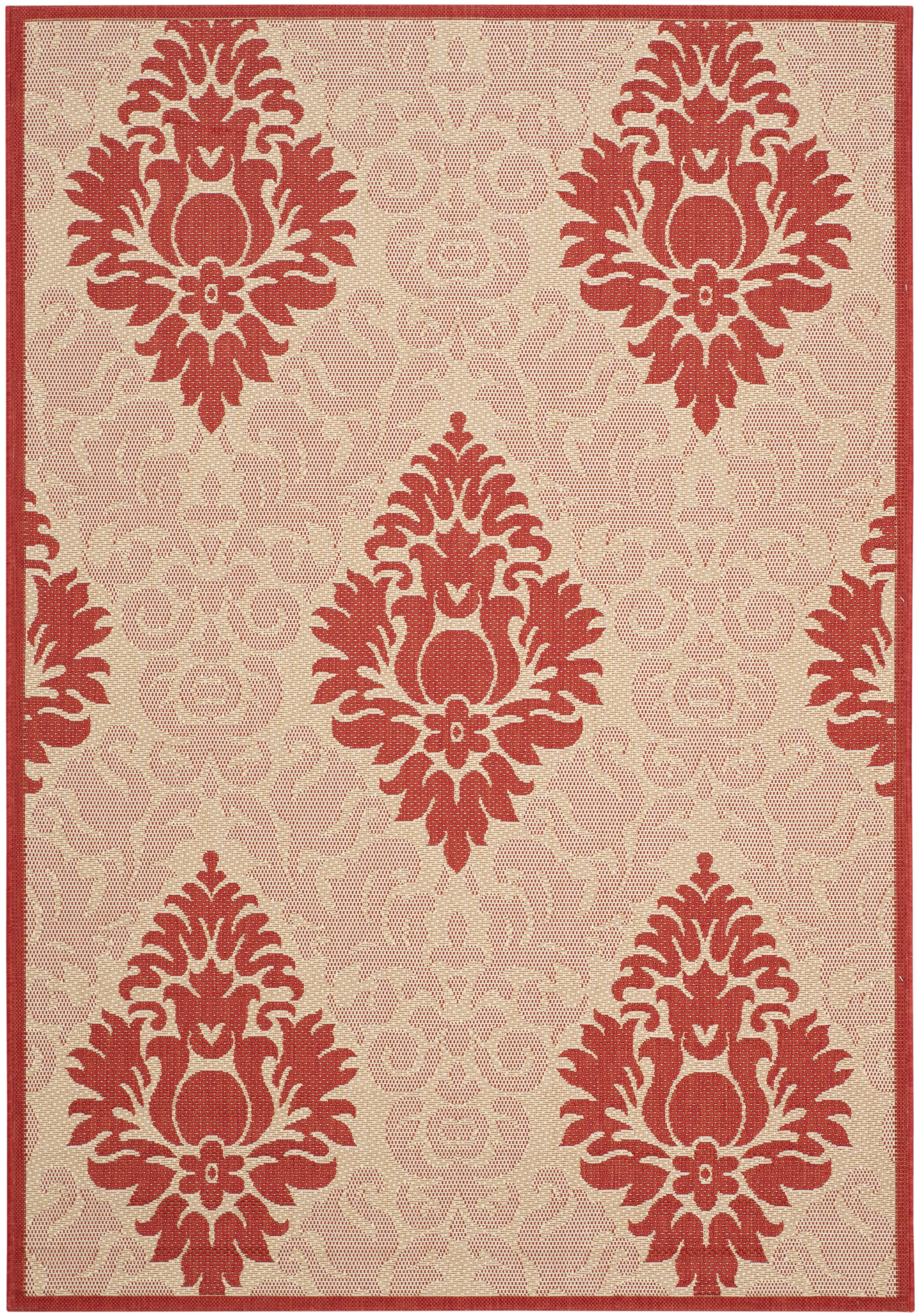 Safavieh Courtyard Jessie Damask Indoor/Outdoor Area Rug, Natural/Red, 5'3" x 7'7"