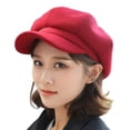 thumbnail image 2 of ZenCart Ladies Beret Short Brim Plush Retro Dome Solid Color Headpiece Lightweight English Style Octagonal Cap Peaked Cap for Shopping Travel Dating, 2 of 8