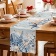 thumbnail image 5 of Blue Eucalyptus Coastal Cotton Linen Table Runner for Dining Kitchen, Beach Starfish Shell Nautical Vintage Wedding Outdoor Party Tablerunners, Dresser Scarf Coffee Tablecloth Runners 13x108 Inches, 5 of 9