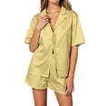 thumbnail image 2 of Pajamas for Women Set Women Silk Pajamas Shirt-Style Collar Sleepwear Short Sleeve Loungewear Womens Lounge Wear 2 Piece Set Cute Outfits S, 2 of 6