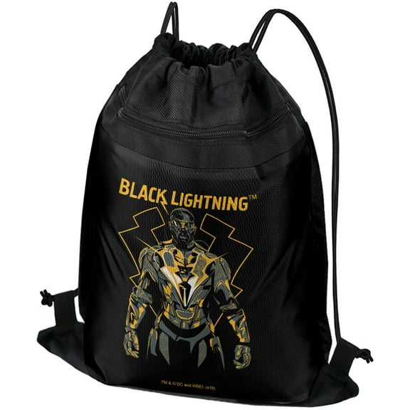 Black Lightning Graphic Drawstring Backpack Sports Bag Sackpack 17" x 13", Perfect for Gym, Yoga or Practice