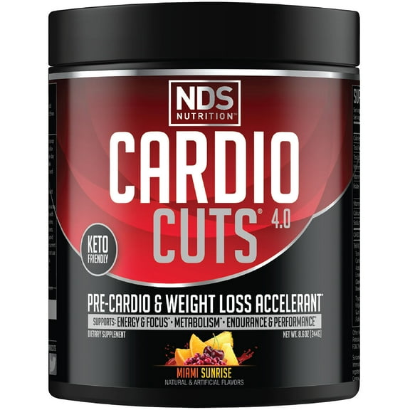 NDS Nutrition Cardio Cuts 4.0 Pre Workout Supplement - Advanced Weight Loss and Pre Cardio Formula with L-Carnitine, CLA, MCTs, L-Glutamine, and Safflower Oil - Miami Sunrise (40 Servings)