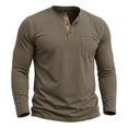 thumbnail image 2 of hoksml Men's Henley Crew Neck Long Sleeve T Shirt Contrast Stitch Chest Pocket Slim Stretch Top for Outdoor Work Daily Casual Wear, 2 of 6