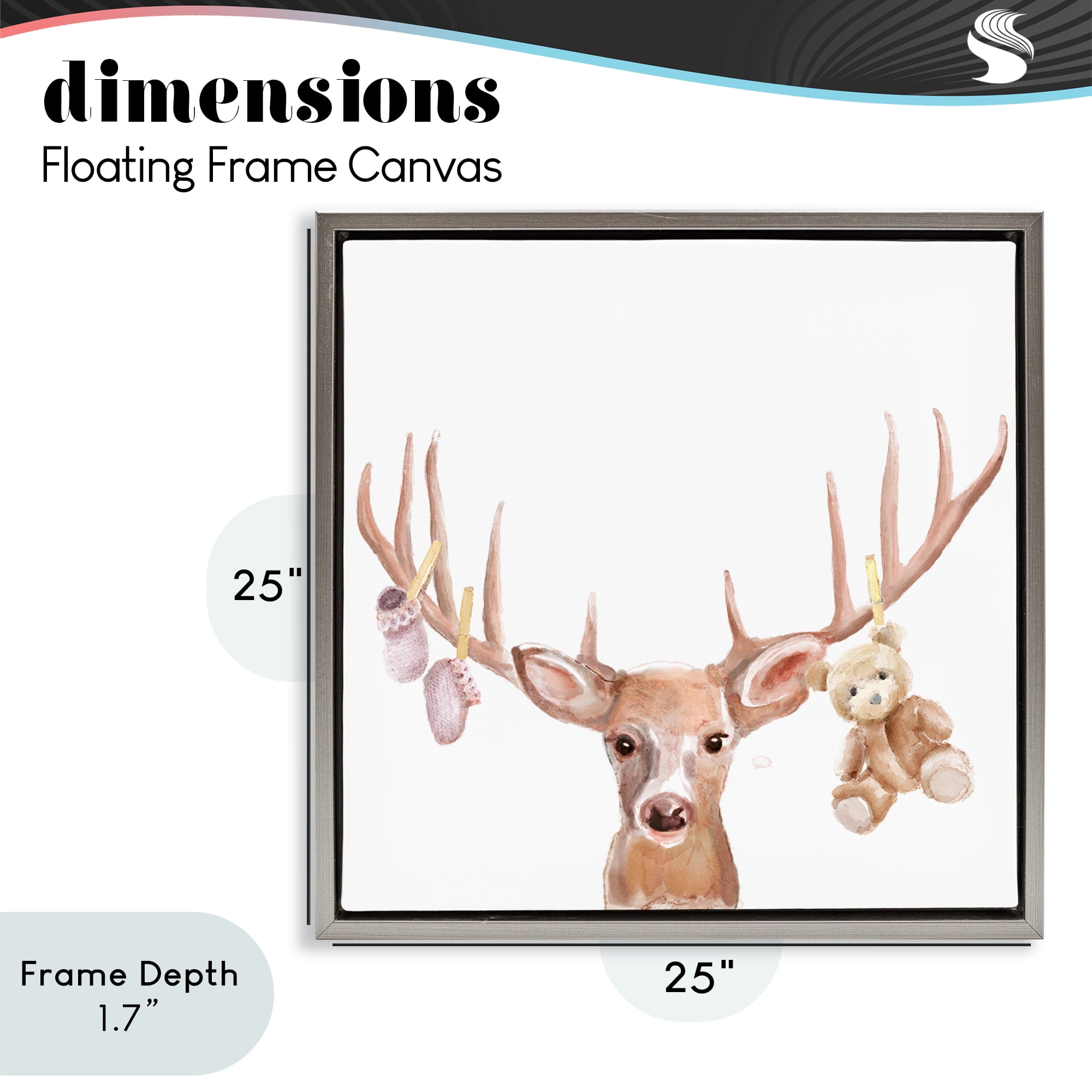 Stupell Industries Baby Girl Deer Antlers Gray Framed Floater Canvas Wall Art, design by Ali Lynne