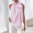 thumbnail image 2 of Levmjia Womens Sleeveless Tank Tops Lightweight Ruffled Halter Neck Striped Drawstring Loose Fit Casual Blouses Breathable Summer Shirts Daily Shopping Beach Holiday, 2 of 5