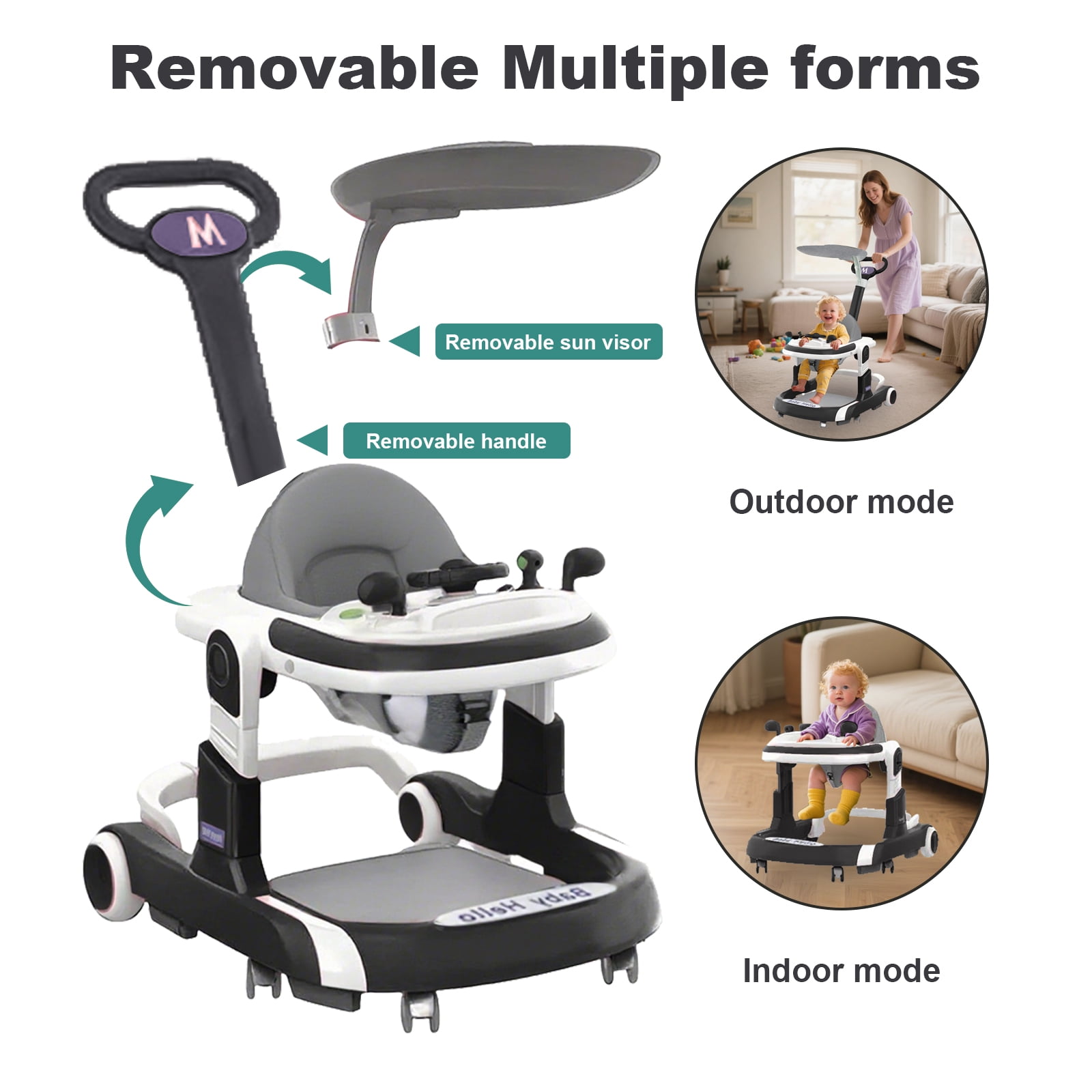 MINGYI 4-in-1 Baby Walker - Multi-functional, Height Adjustable, Foldable Design (Black)