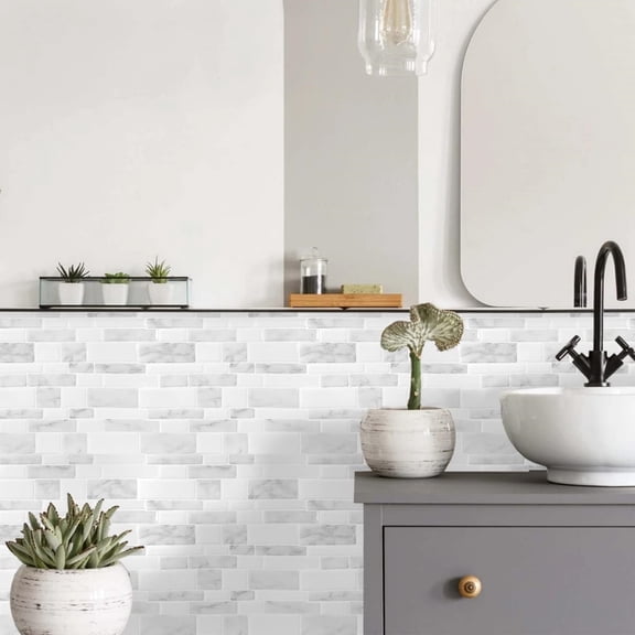 Marble Peel and Stick Backsplash for Kitchen, Thicker Design Self Adhesive Wall Tiles Stick on Backsplash, Marble Look Decorative Tiles (10 Tiles, 12”× 12”)
